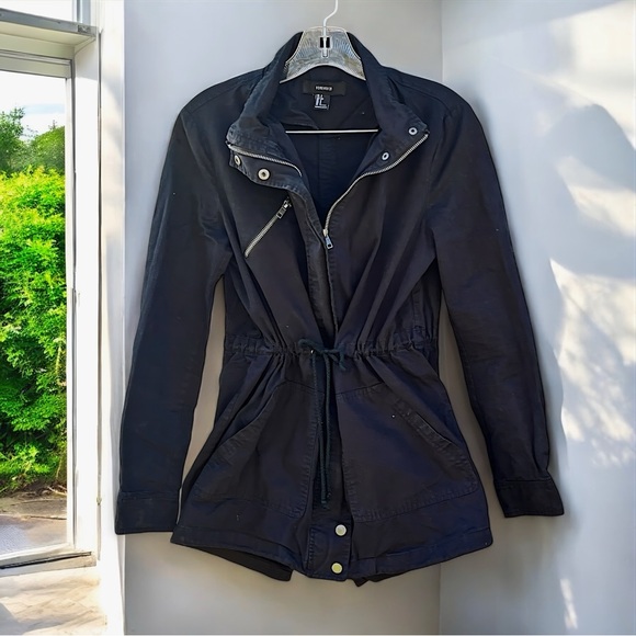 Forever 21 Women's Black Full Zip Button Utility Jacket- SZ(S) - Picture 5 of 14